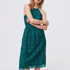 LOFT Teal Lace Halter Midi Dress